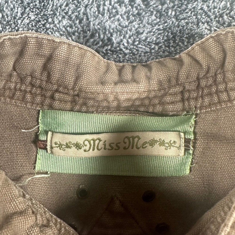 Miss Me Jacket Womens S Brown Military Canvas Brass Button Cropped Utility Boho - Picture 7 of 10